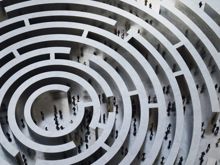 Complicated maze of individuals trying to find their way to their goal. Talent optimization can help organizations improve this dynamic.